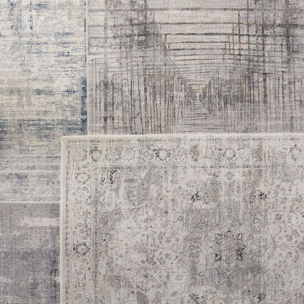 Merine Tayret Abstract Gray/ Gold Runner Rug (3'X8')