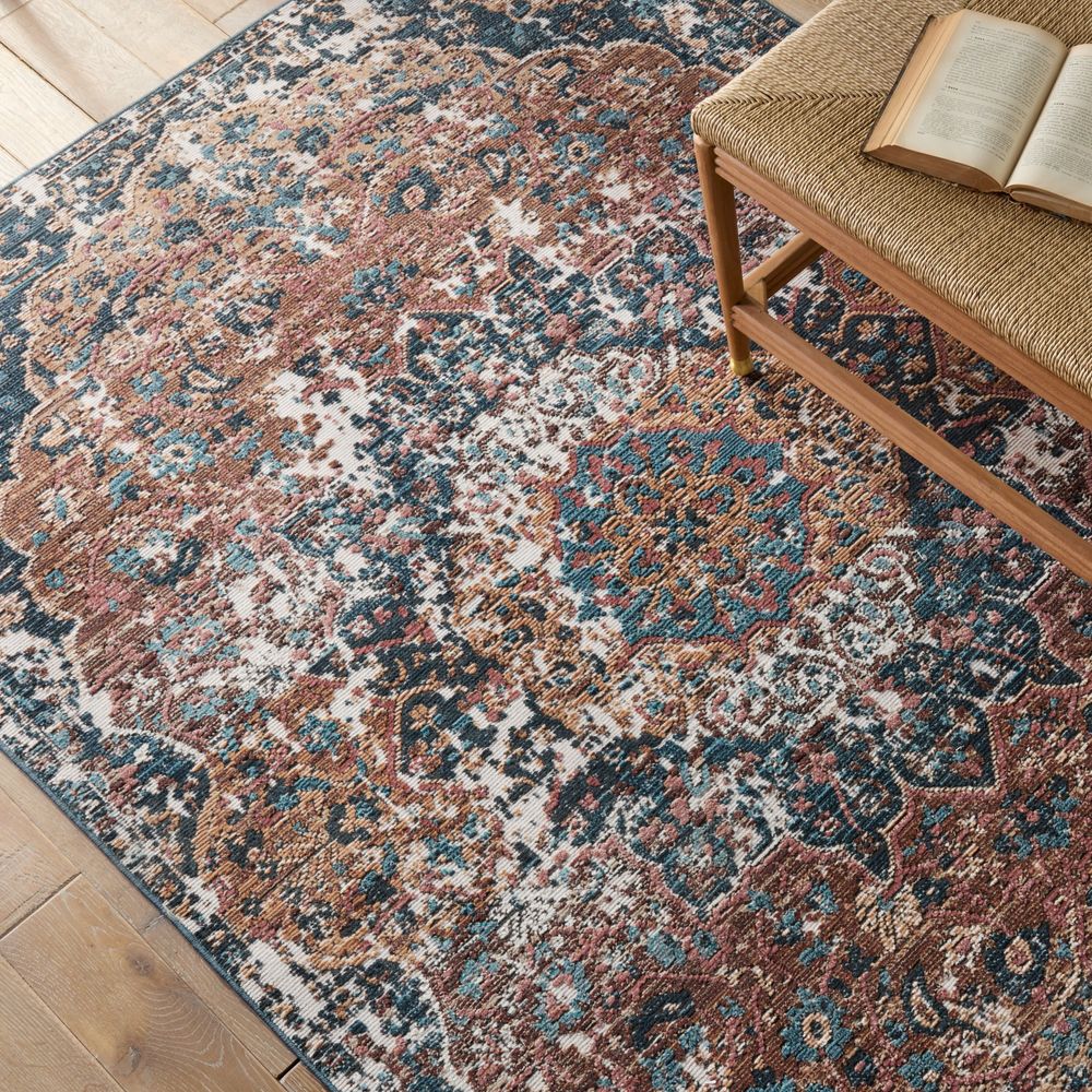 Merine Akilah Medallion Dark Blue/ Multicolor Runner Rug (2'6"X8')