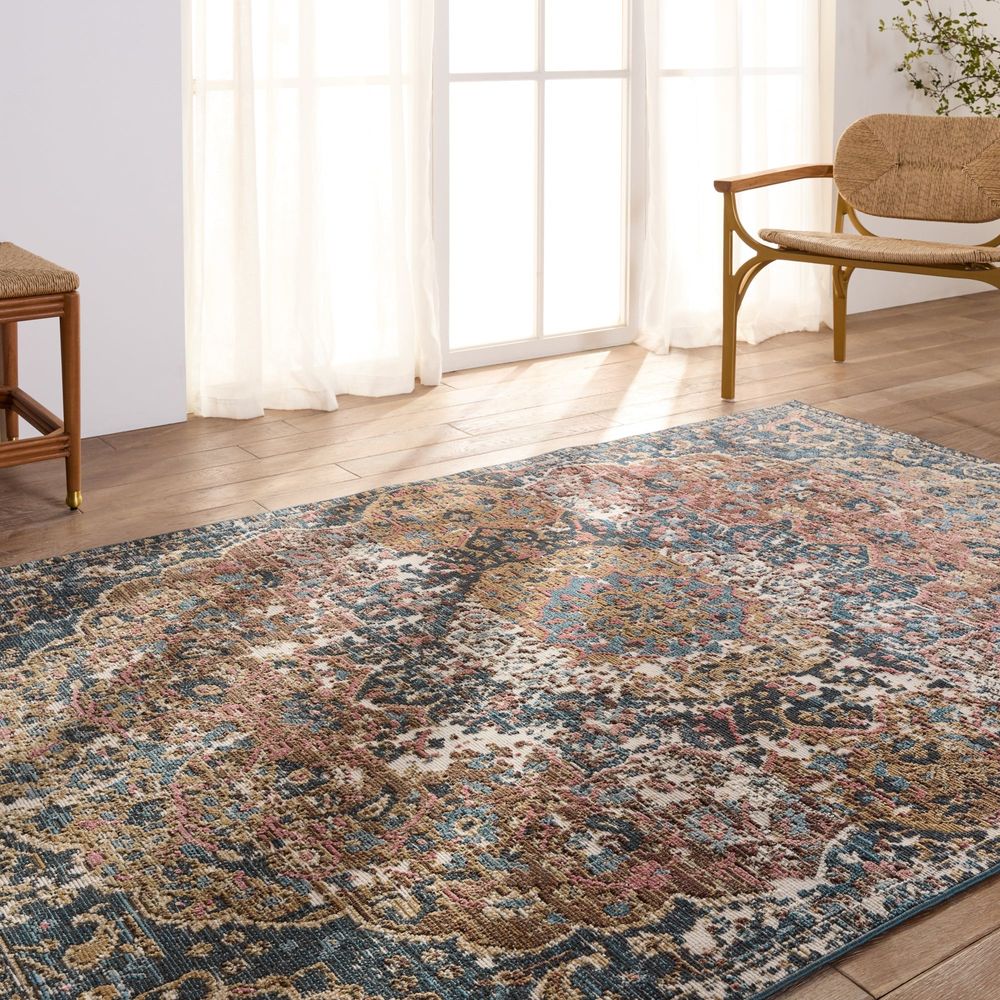 Merine Akilah Medallion Dark Blue/ Multicolor Runner Rug (2'6"X8')