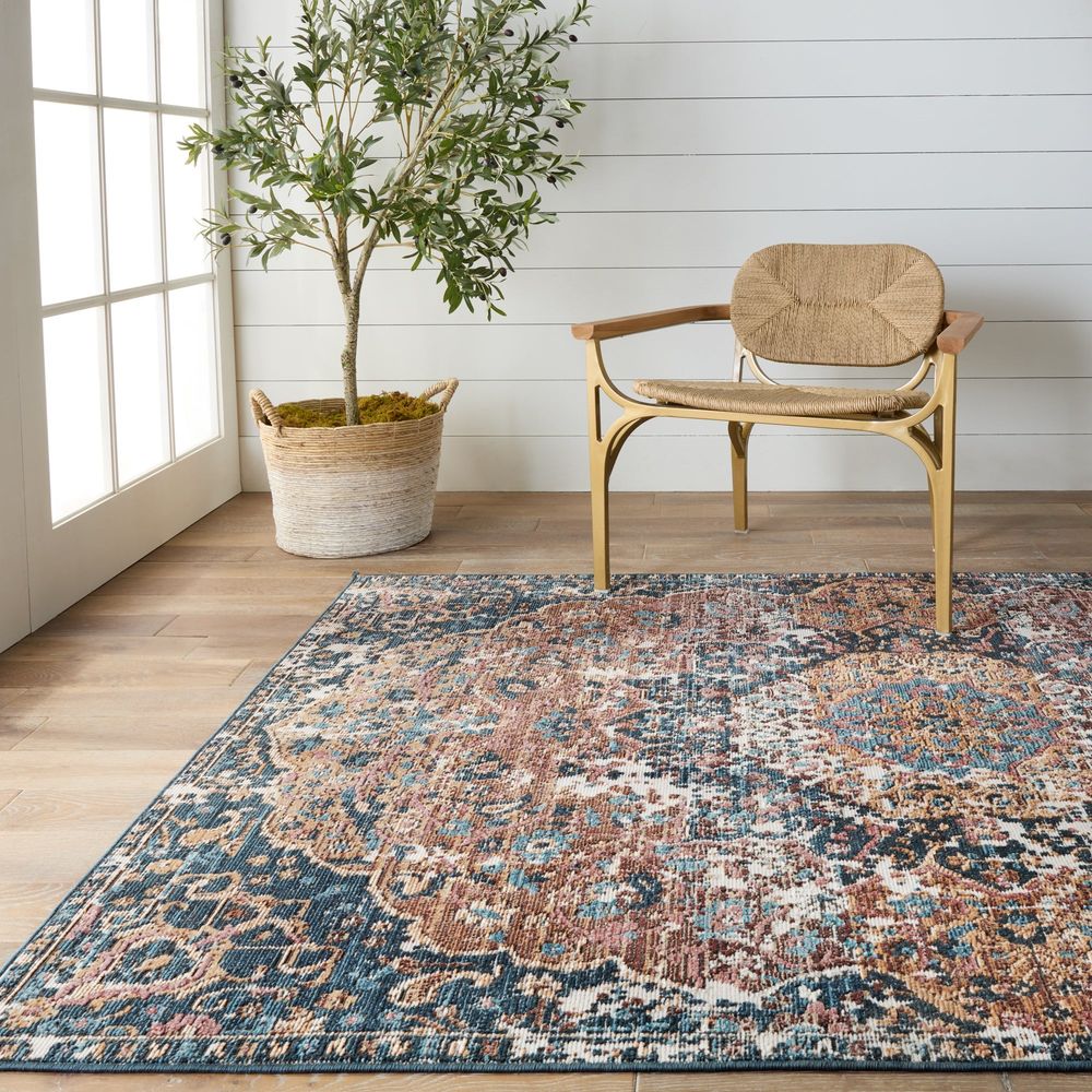 Merine Akilah Medallion Dark Blue/ Multicolor Runner Rug (2'6"X8')