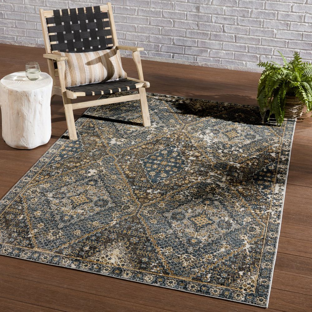 Merine Evaya Medallion Blue/ Gold Runner Rug (2'6"X8')