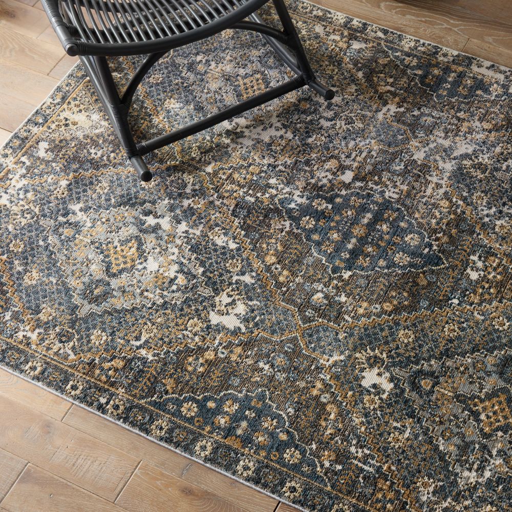 Merine Evaya Medallion Blue/ Gold Runner Rug (2'6"X8')
