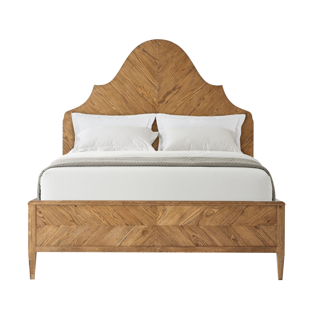 Nova US King Bed, shown in medium oak brown and warm honey brown with oak wood, wood veneer, and integrated tall headboard.