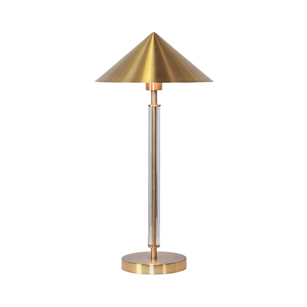 Table Lamps Tate - Table Lamp With Acrylic Pole And Triangular Metal Shade In Antique Brass