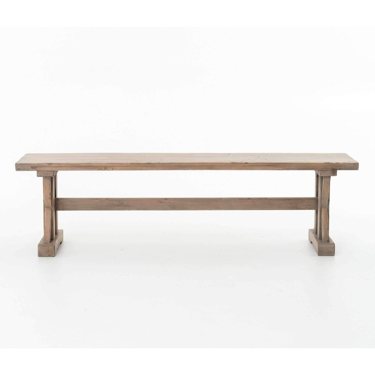Tuscanspring Dining Bench, shown in weathered taupe and light brown with solid wood and backless multi-seat bench.