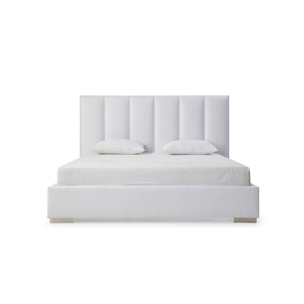 Velvet Bed-Whiteline Modern Living-WHITELINE-BQ1655-WHT-BedsWhite-Queen-4-France and Son