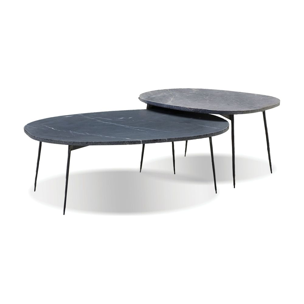Tuktuk Large Coffee Table Black Marble Black Hammered Iron Legs