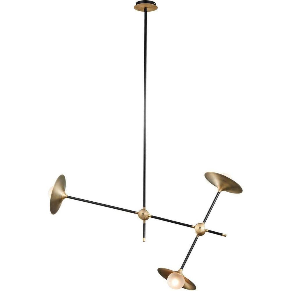 Modern Collared Baton Chandelier-France & Son-LM3593PBLKBRS-Chandeliers-1-France and Son