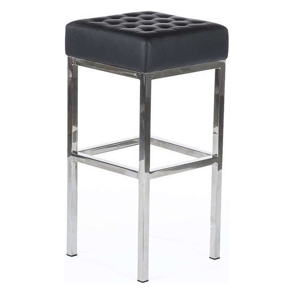 Mid-Century Modern Vadso Bar Stool - Black Tufted Leather