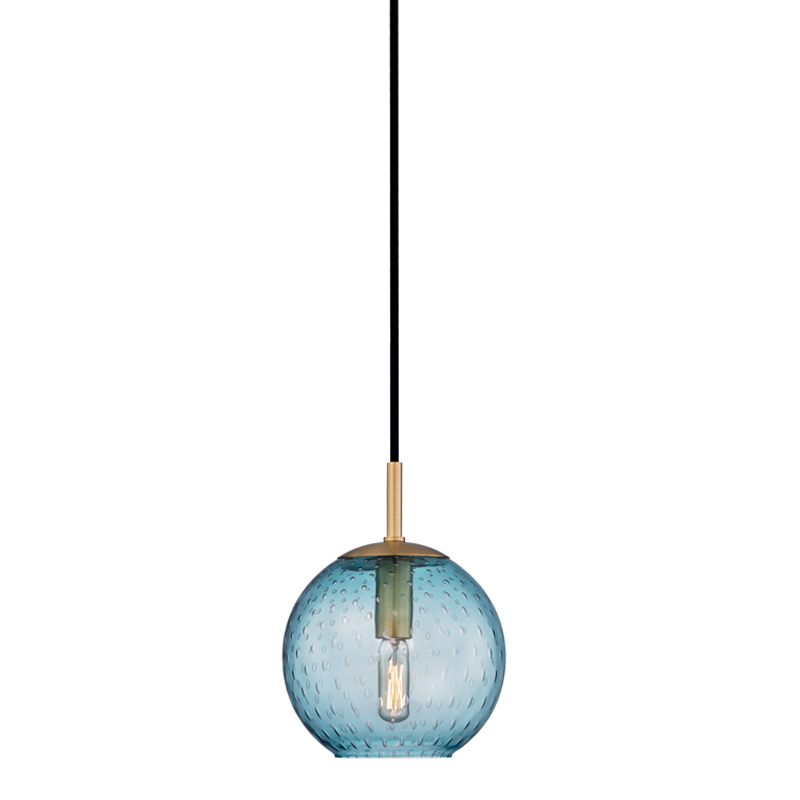 Rousseau 1 Light Pendant-Clear Glass Aged Brass - 7" Diameter-Hudson Valley-HVL-2007-AGB-BL-PendantsAge Brass Blue-2-France and Son
