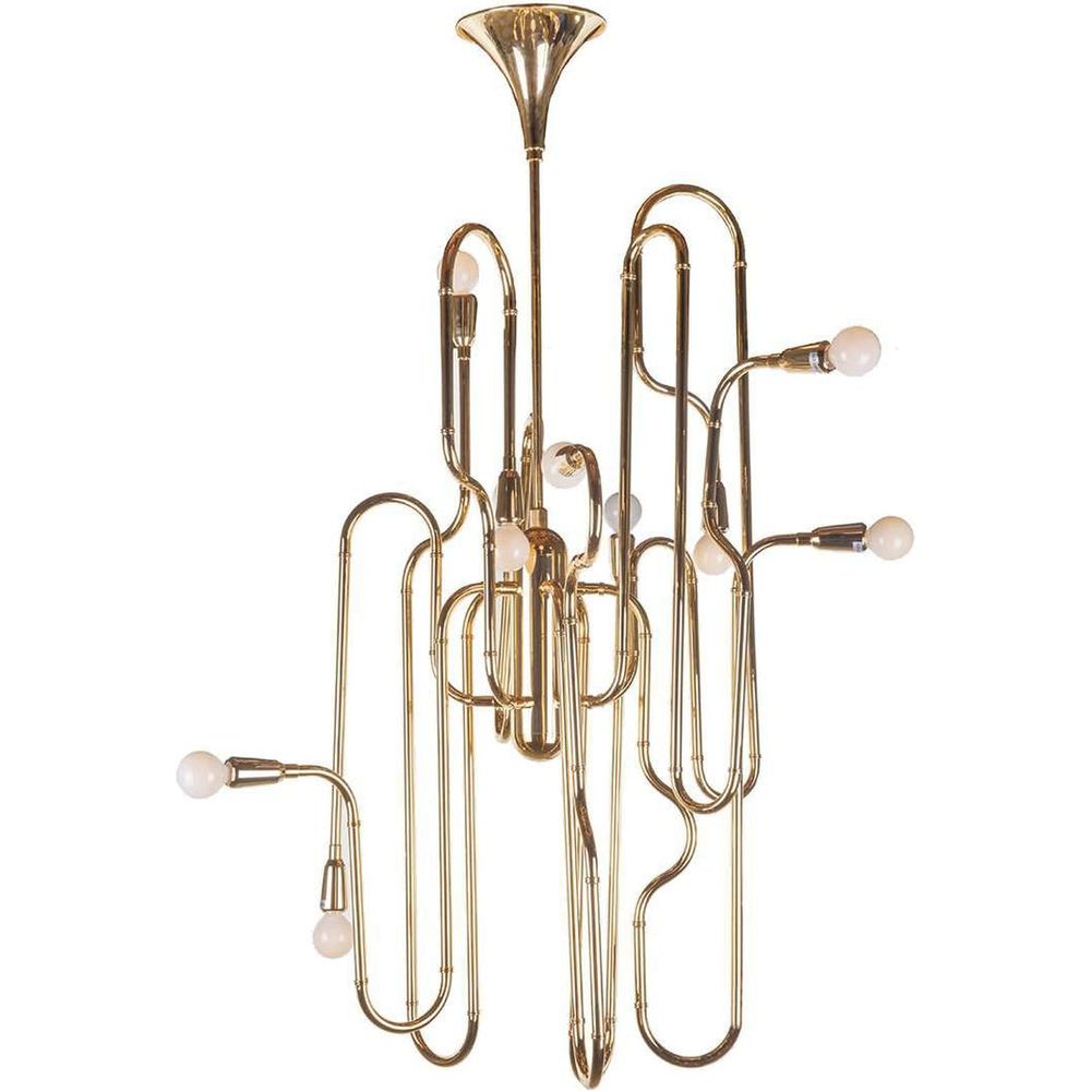 Modern Clark Trombone Chandelier - Gold