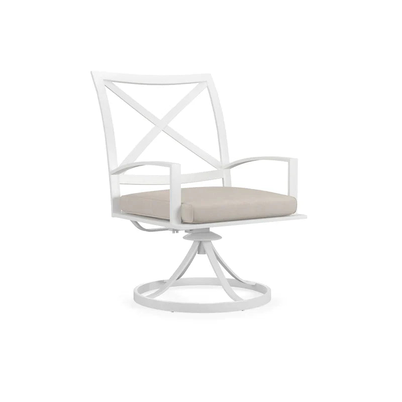 Outdoor Dining Chairs Bristol Swivel Dining Chair in Canvas Flax w/ Self Welt