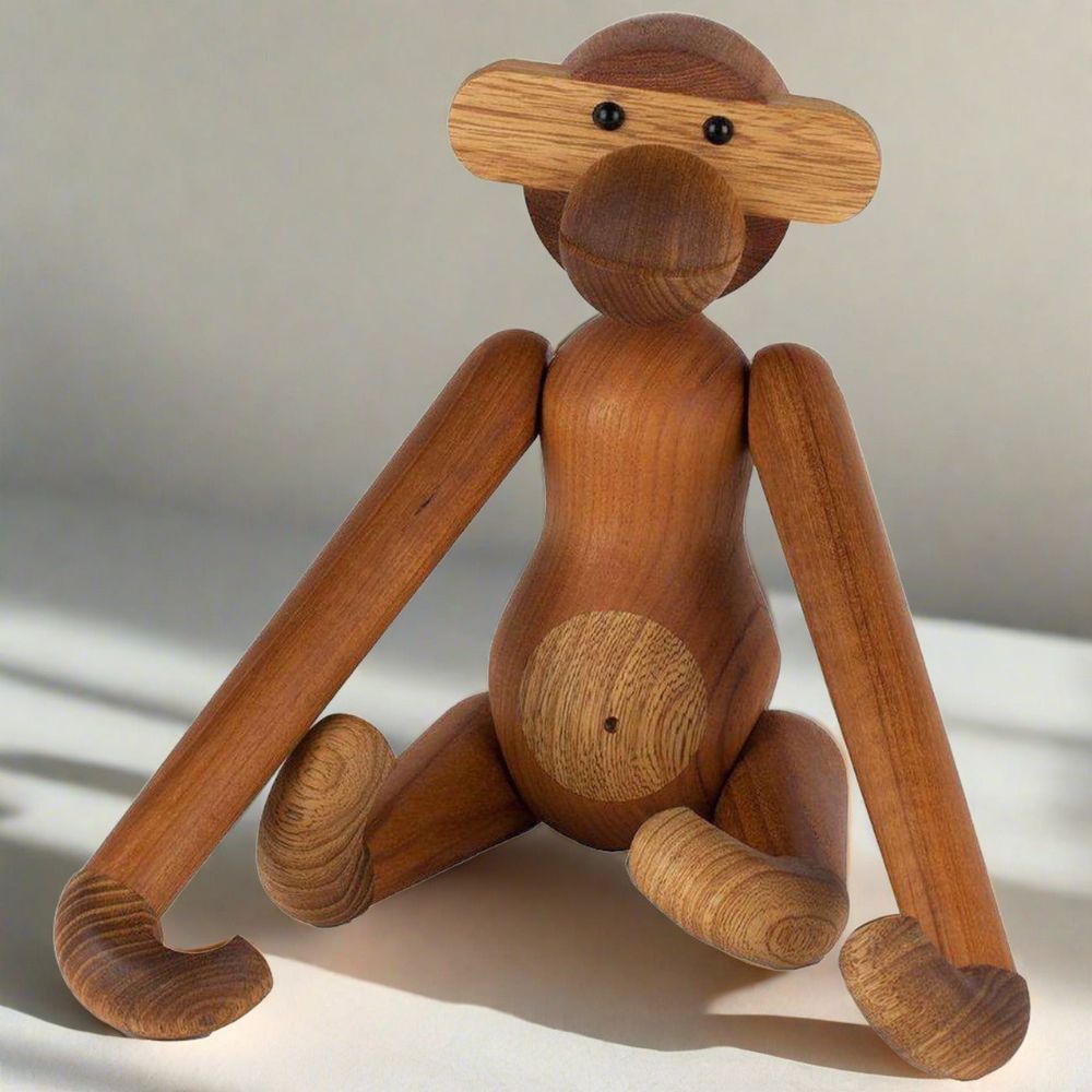 Mid-Century Modern Reproduction Teak Monkey Figurine - Large Inspired by Kay Bojesen