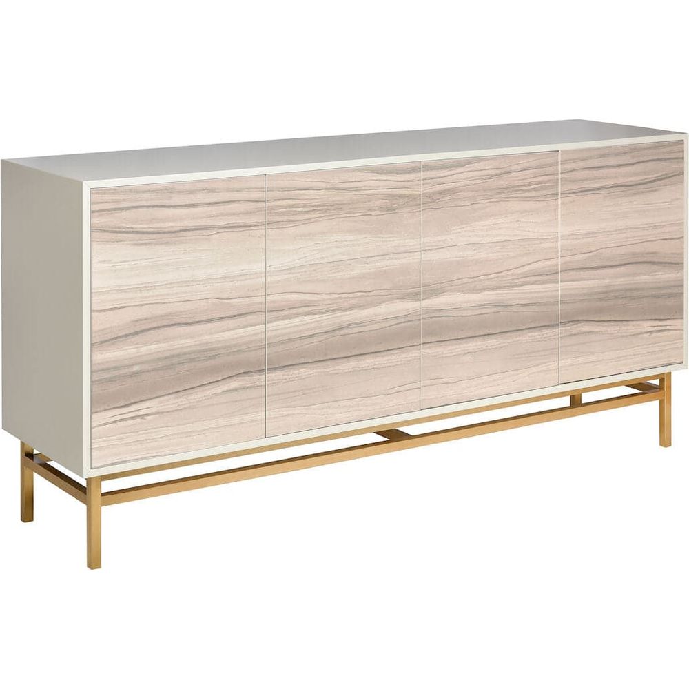 Additional view of Reynolds Credenza in light almond wood-tone and off-white.