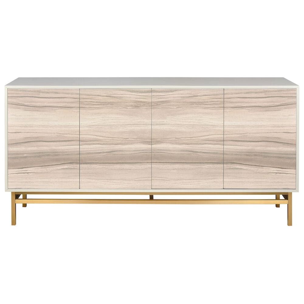 Reynolds Credenza, shown in light almond wood-tone and off-white with wood or wood veneer and painted wood composite.