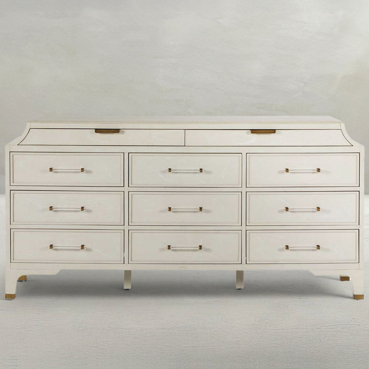 Alexandra Mahogany Dresser - 11 Drawers, Cerused White Light Gray