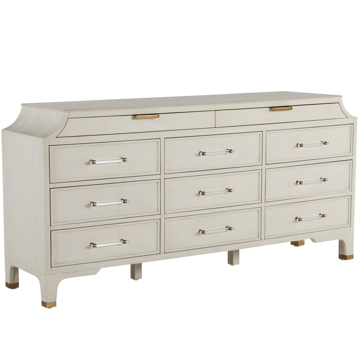 Alexandra Mahogany Dresser - 11 Drawers, Cerused White Light Gray