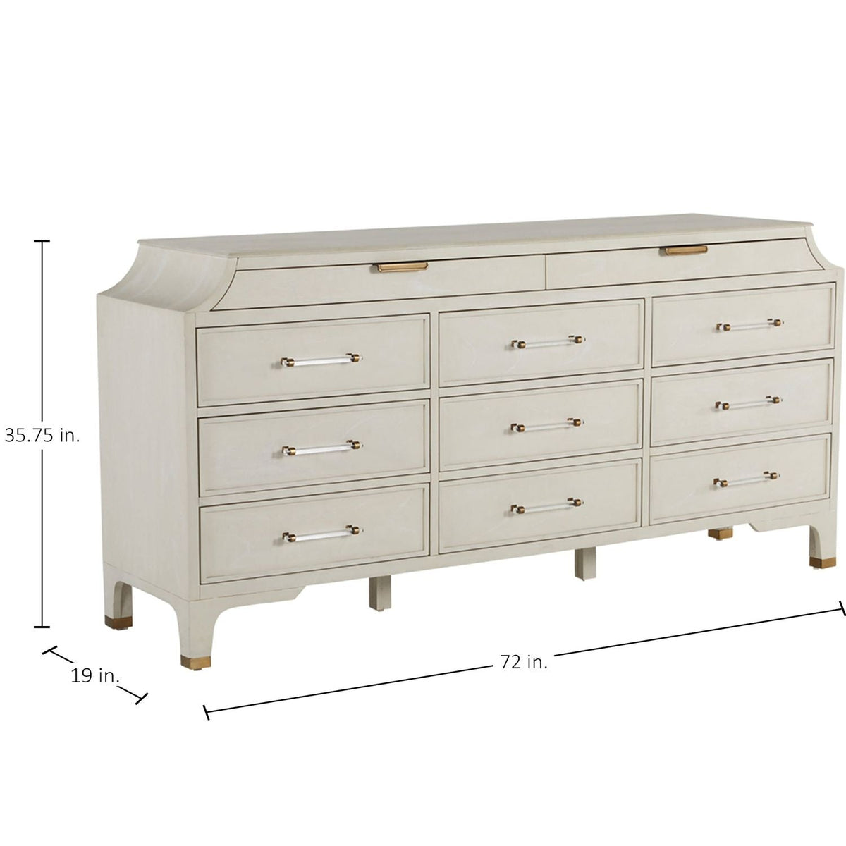 Alexandra Mahogany Dresser - 11 Drawers, Cerused White Light Gray