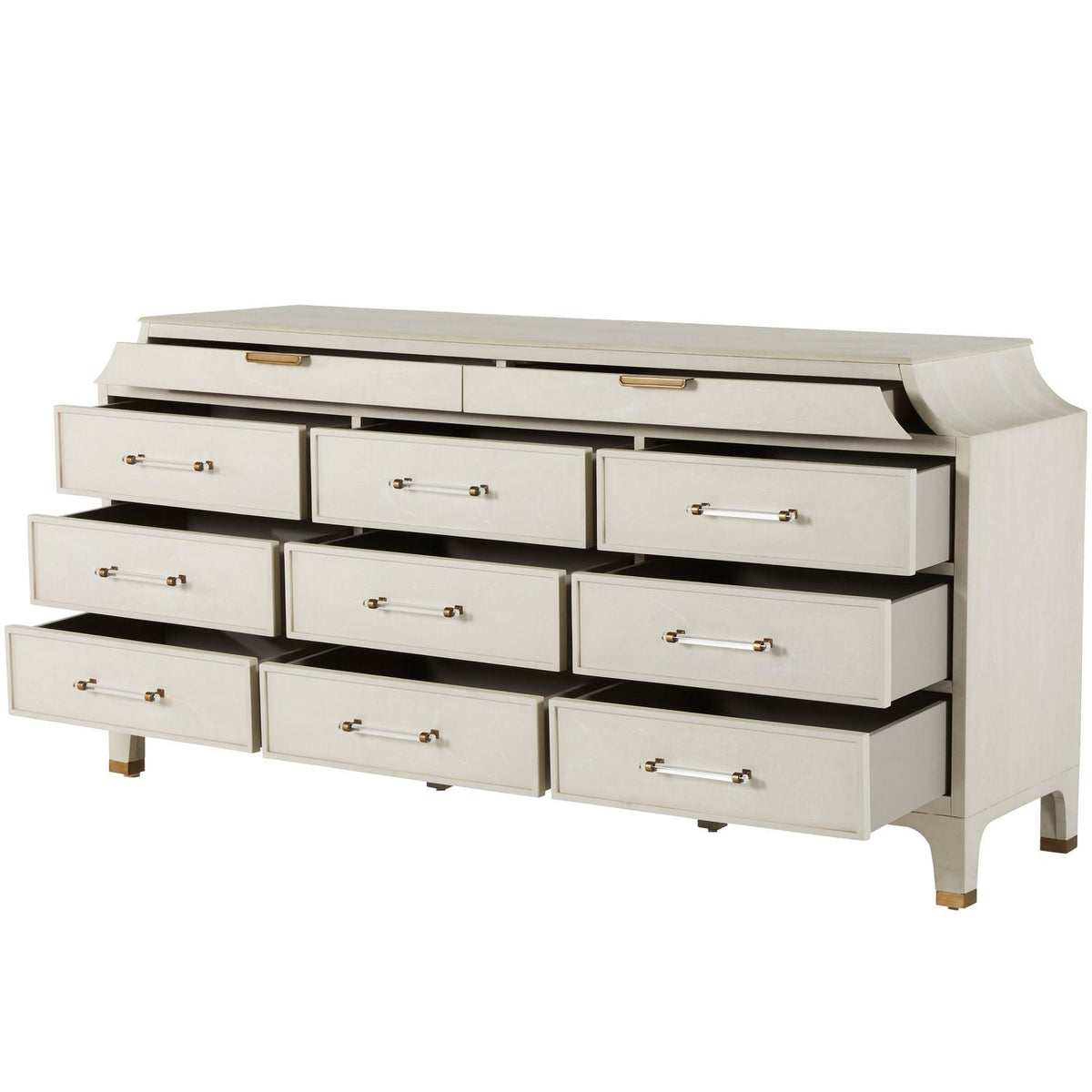 Alexandra Mahogany Dresser - 11 Drawers, Cerused White Light Gray