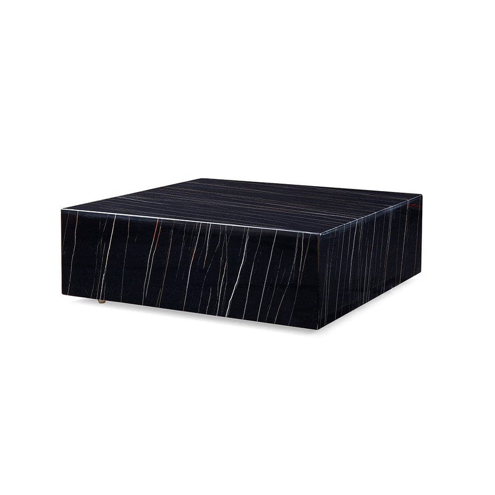Additional view of Cube Square Coffee Table in white and black, featuring polished finish and a solid plinth base.