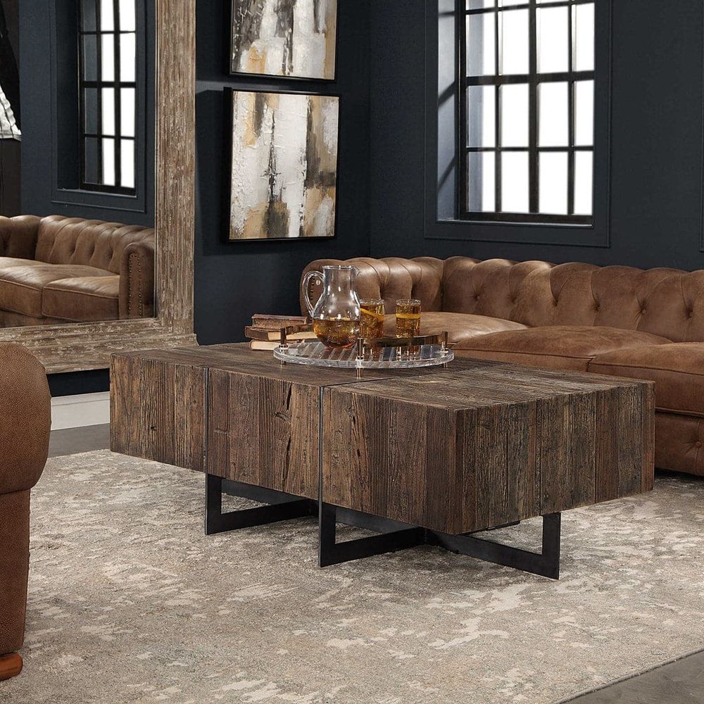 Additional view of Connell Coffee Table, featuring distressed, wood, reclaimed wood, and fixed solid wood top surface.