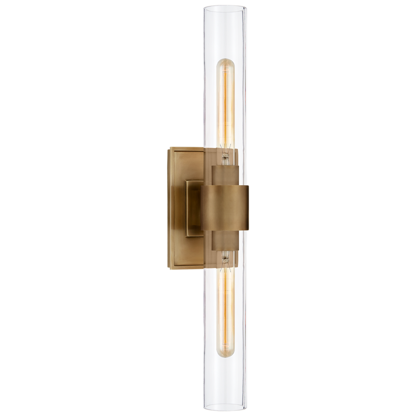Pretty Petite Double Sconce-Visual Comfort-VISUAL-S 2164HAB-CG-Wall LightingHand-Rubbed Antique Brass with Clear Glass-3-France and Son