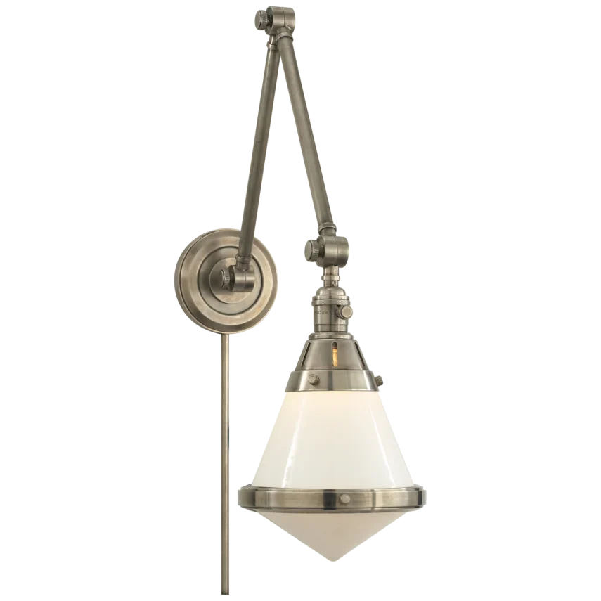 Galuna Library Wall Light-Visual Comfort-VISUAL-TOB 2156AN-WG-Wall LightingAntique Nickel-White Glass-2-France and Son