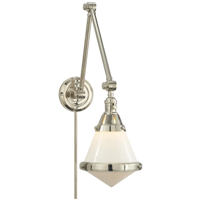Galuna Library Wall Light-Visual Comfort-VISUAL-TOB 2156PN-WG-Wall LightingPolished Nickel-White Glass-8-France and Son